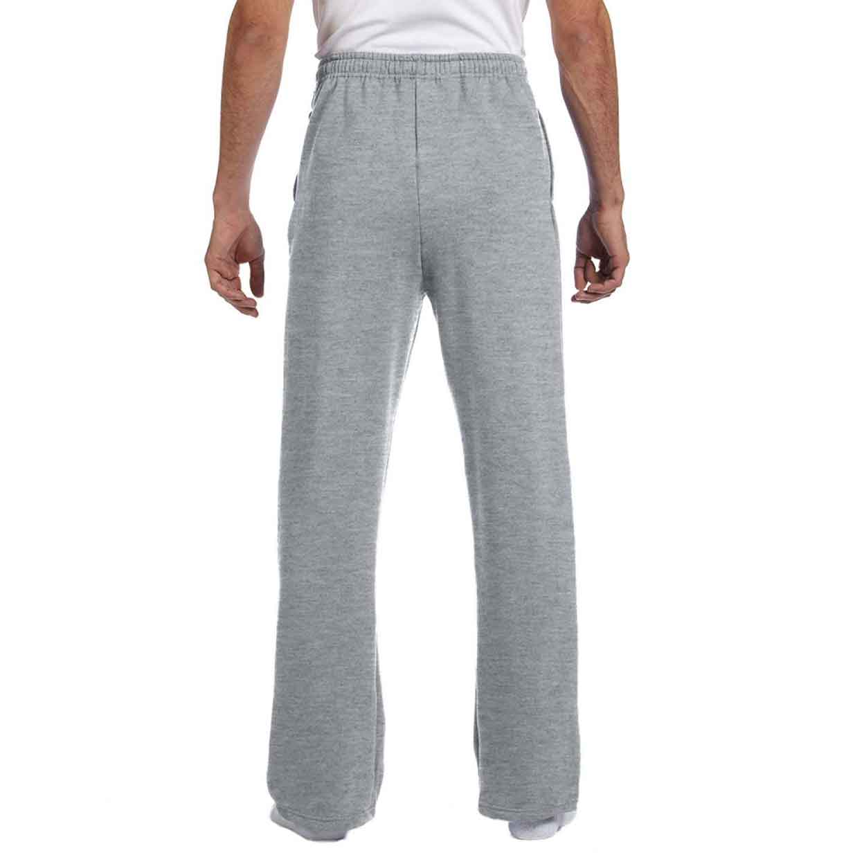 Back view of a model wearing the grey USA Field Hockey Unisex Open Bottom Sweatpants