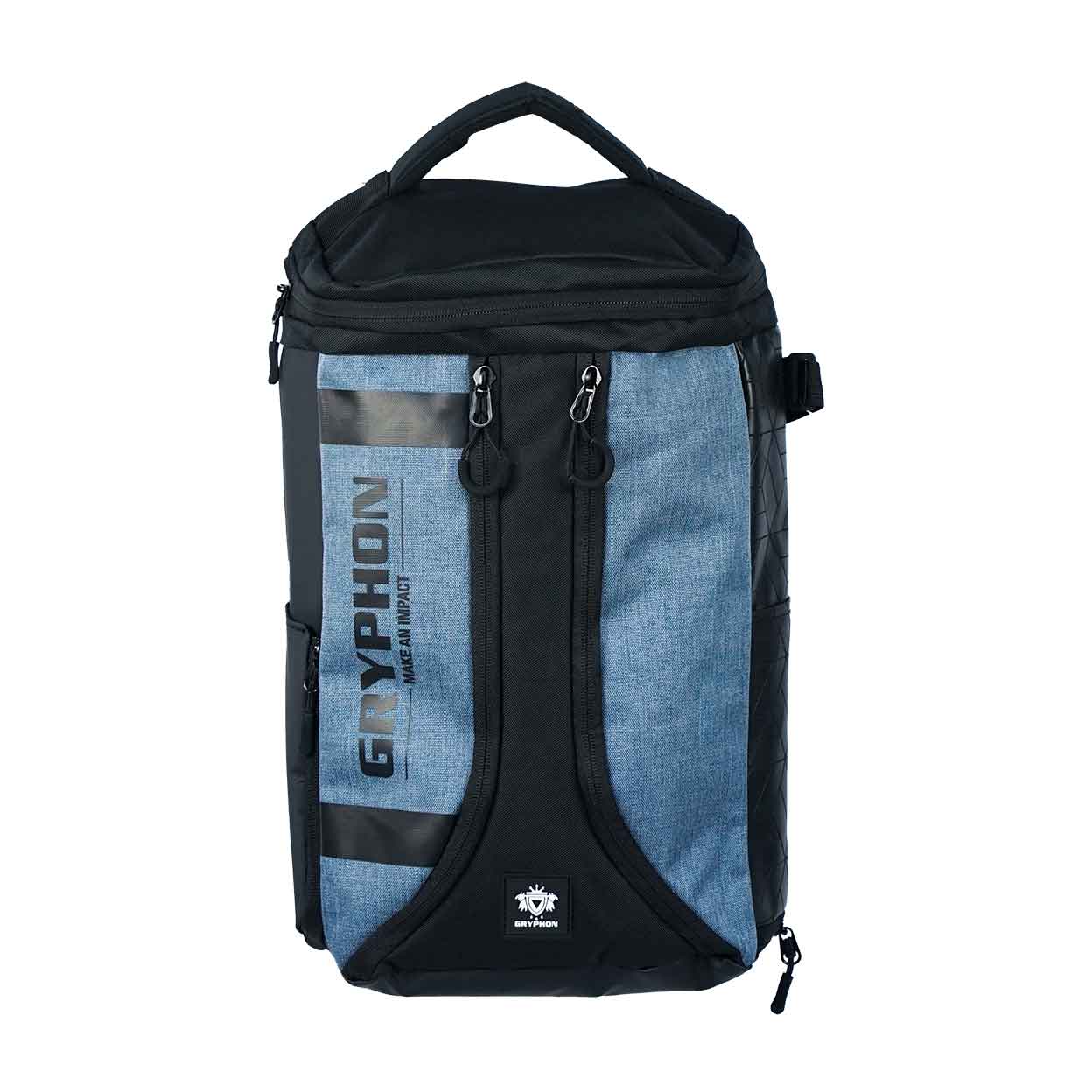 front of the blue Gryphon Mini Freddie Backpack